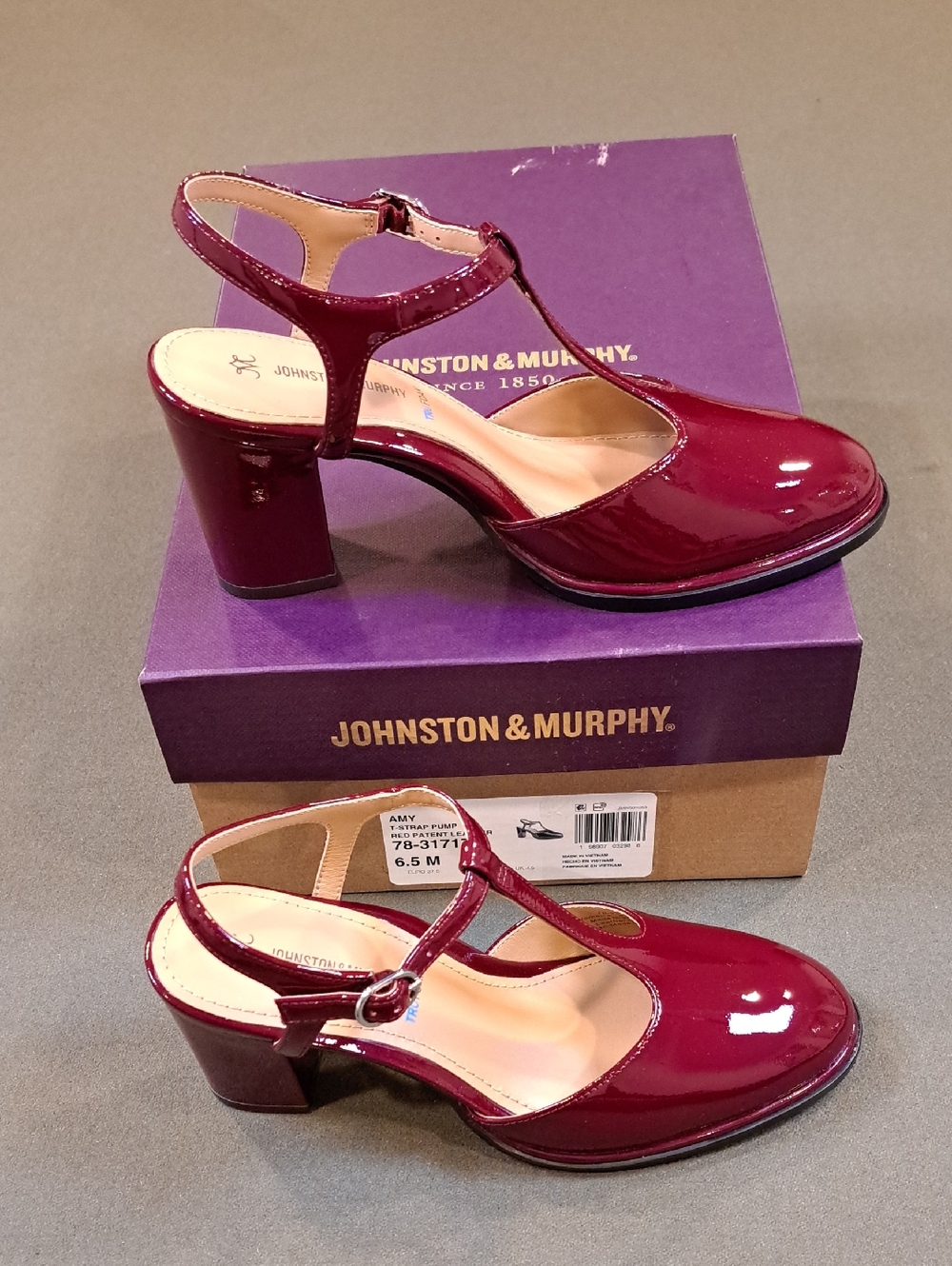 Johnston & Murphy Amy T-Strap Pump - Color: Red Patent Leather - Size: 6.5